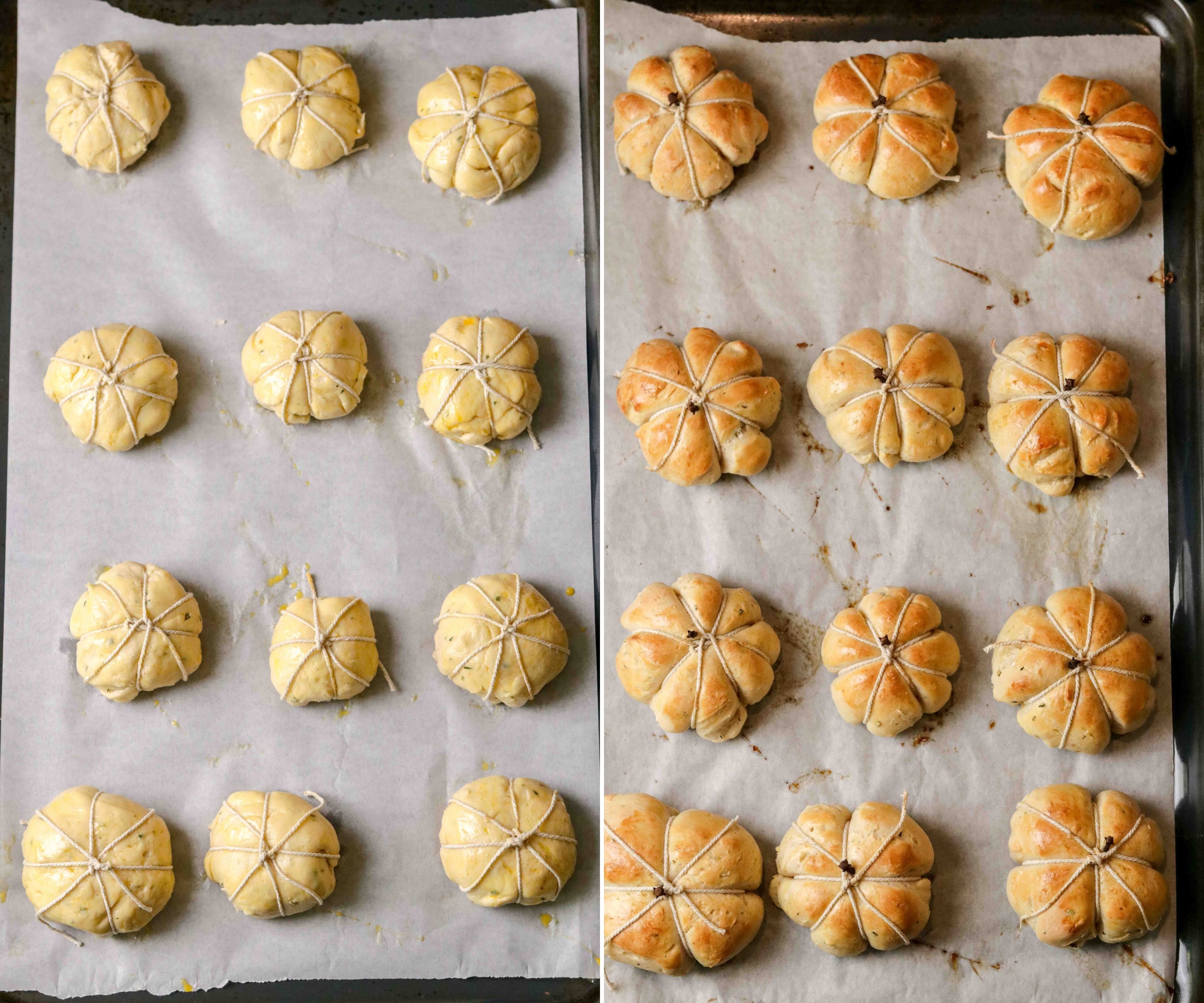 Mini pumpkin shaped brioche rolls