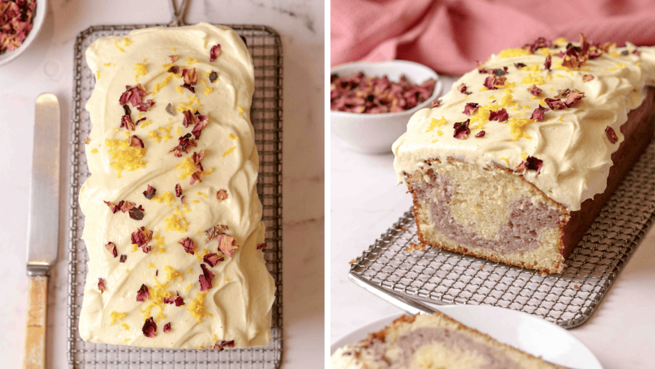 Easy lemon loaf cake recipe with raspberry jam